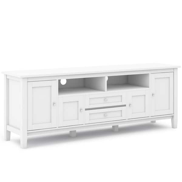 Simpli Home Warm Shaker Solid Wood 72 in. Wide Transitional TV Media Stand in White for TVs up to 80 in.
