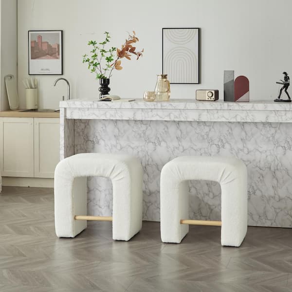 CHRISTOPHER KNIGHT HOME Sents 24 in. Upholstered Boucle Stools with Footrest, Wood Frame, White