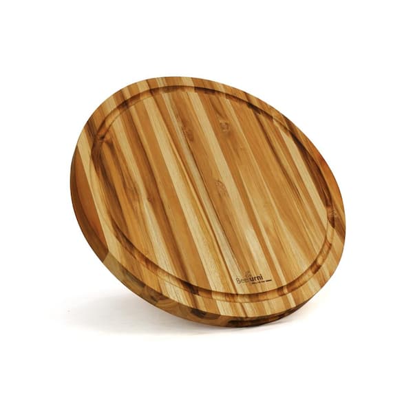 WarmieHomy 15.8 in. x 15.8 in. Round Teak Cutting Board Reversible Chopping Serving Board Multipurpose Food Safe Thick Board