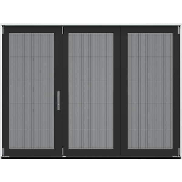107.5 in. x 80 in. Right-Hand Folding Black/White Fiberglass 3-Panel Patio Door w/ Low-E Glass and Retractable Screen