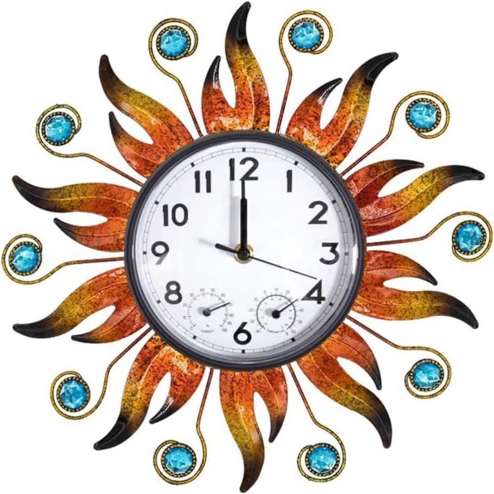 Phewnyzo 13in Sun Outdoor Clock with Thermometer and Hygrometer
