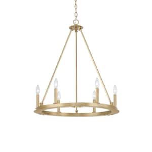 ALOA DECOR 31 in. 14-Light Halo Round Soft Gold Wagon Wheel Chandelier ...