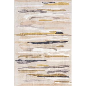 Elvi Abstract Watercolor Machine Washable Beige 4 ft. x 6 ft. Modern Area Rug