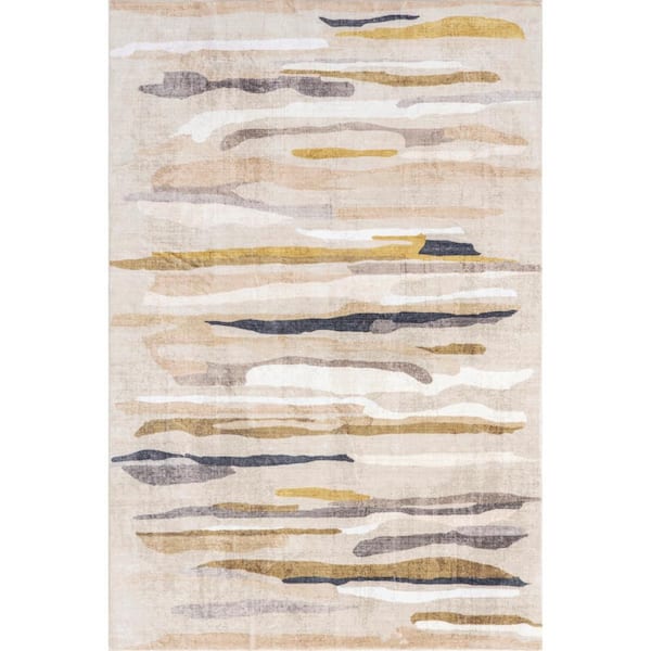 nuLOOM Elvi Machine Washable Beige 5 ft. x 8 ft. Abstract Area Rug