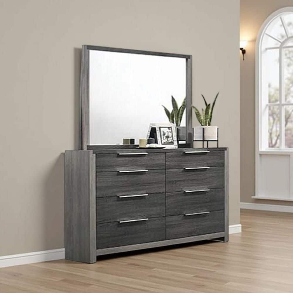 Benjara Joho Gray 1 in. W x 38 in. H Rectangle Wood Framed Mirror