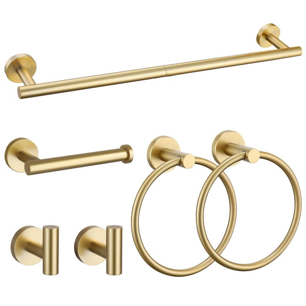 6-Piece Stainless Steel Bath Hardware Set with Towel Bar, Toilet Paper Holder, Towel Ring, Towel Hook in Brushed Gold price history on PriceWatchPro