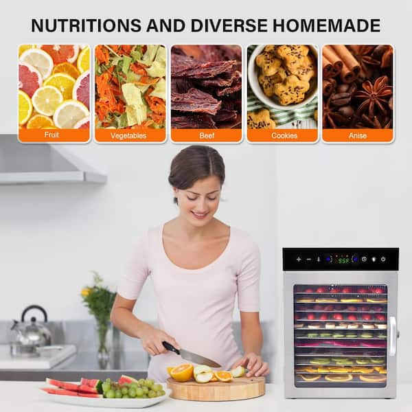 SEEUTEK 12-Tray Stainless Steel Trays Food Dehydrators, Dehydrator Machine  with Digital Timer and Temperature Control BZ-1684 - The Home Depot