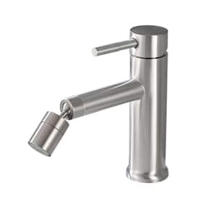 Single Handle Single Hole Bathroom Faucet with 360-Degree Rotating Aerator in Brushed Nickel