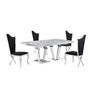 Crownie Black/Silver Faux Marble Rectangle Dining Set (5-piece)