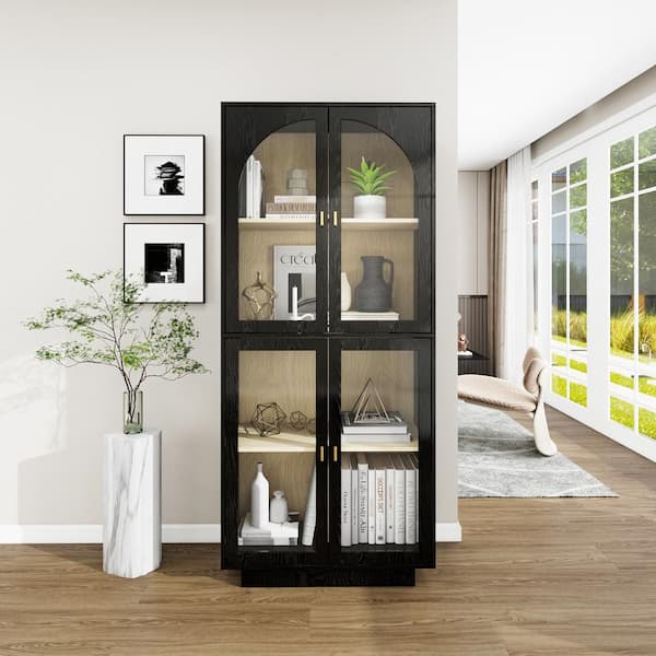 Black Storage Cabinet with Acrylic Door for Living Room, Dining Room