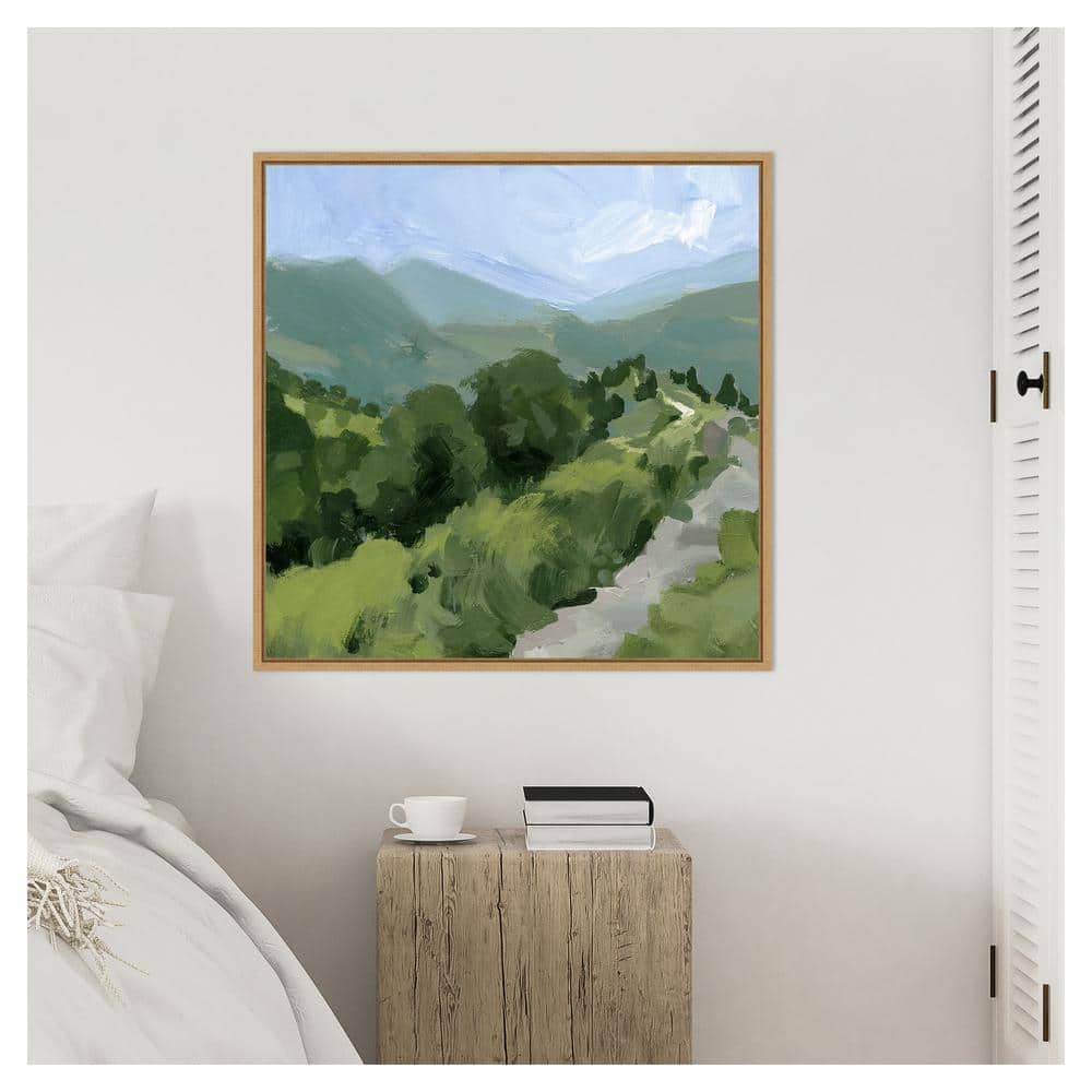 Tree Lined Path Landscape Canvas Print with Brown Frame