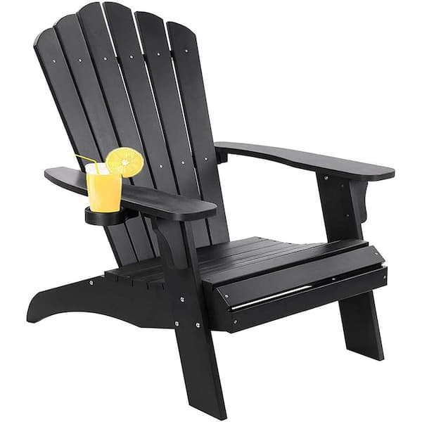 Tatayosi Classical Black Folding Plastic Composite Adirondack chair with Cup Holder