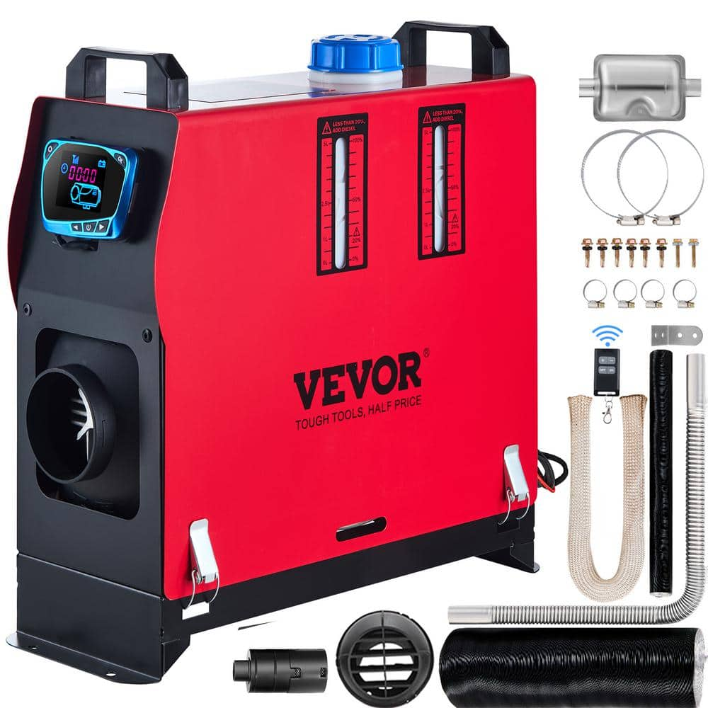 VEVOR 5-KW Diesel Air Heater All in-1, 1-Air Outlet Diesel Heater 12-Volt Remote Control Parking Heater Silencer, Blue LCD