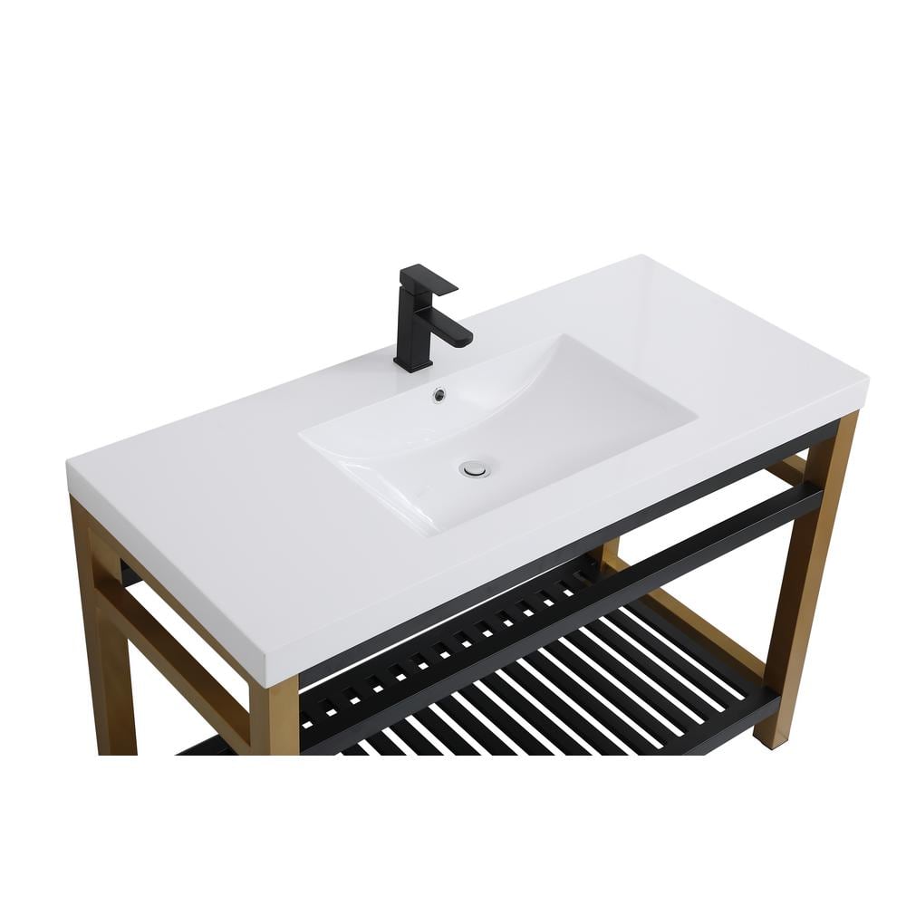 Raya 48" Black and Gold Metal Bathroom Vanity with Resin Top