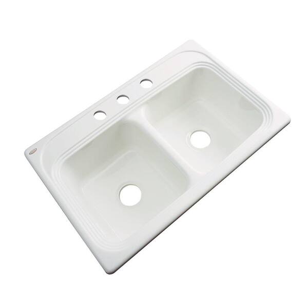 Thermocast Chesapeake Drop-In Acrylic 33 in. 3-Hole Double Bowl Kitchen Sink in Biscuit