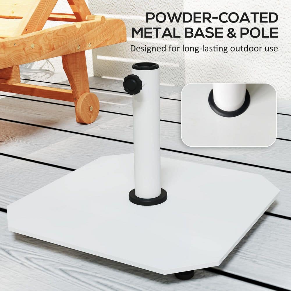 White Metal Square Patio Umbrella Base with Adjustable Pads