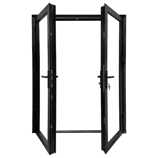 TEZA DOORS Teza French Door 61.5 in. x 96 in. Matte Black Aluminum