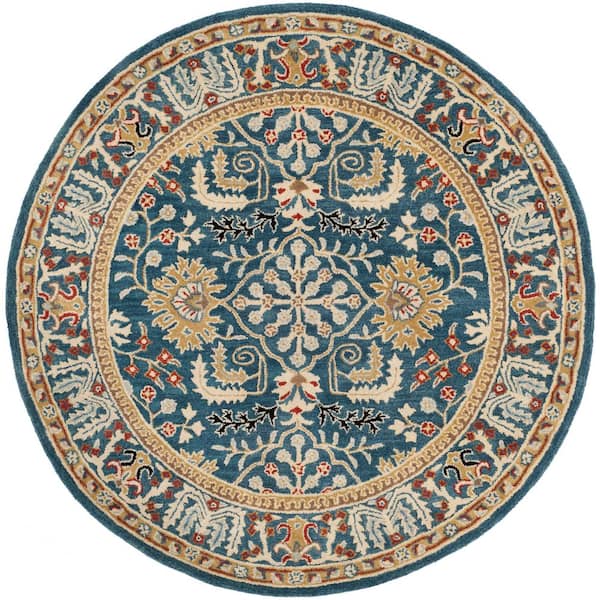 Antiquity 8 ft. x 8 ft. Round Dark Blue/Multi Traditional Medallion Area Rug