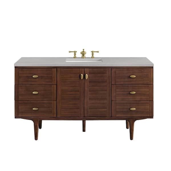 James Martin Vanities Amberly 60.0 in. W x 23.5 in. D x 34.7 in. H Bathroom Vanity in Mid-Century Walnut with Eternal Serena Quartz Top