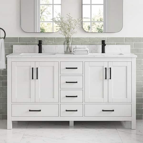 Aeterna 60 in. W x 22 in. D x 34 in. H Double Sinks Freestanding Bath Vanity in White with Cultured Marble Top