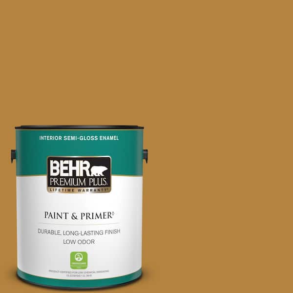 BEHR PREMIUM PLUS 1 gal. #S-H-330 Honeysuckle Blast Semi-Gloss Enamel Low Odor Interior Paint & Primer