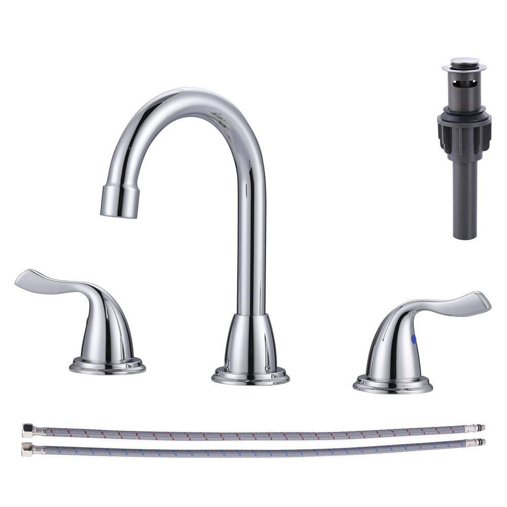 8 in. Widespread 2-Handle Bathroom Faucet with Pop-up Drain 3-Hole 360° Rotation Sink Faucet in Chrome price history on PriceWatchPro
