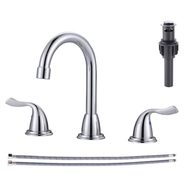 8 in. Widespread 2-Handle Bathroom Faucet with Pop-up Drain 3-Hole 360° Rotation Sink Faucet in Chrome