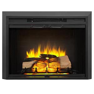 30 in. Ventless Electric Fireplace Insert in Black with Fire Crackling Sound, Remote Control, Glass Door and Mesh Screen