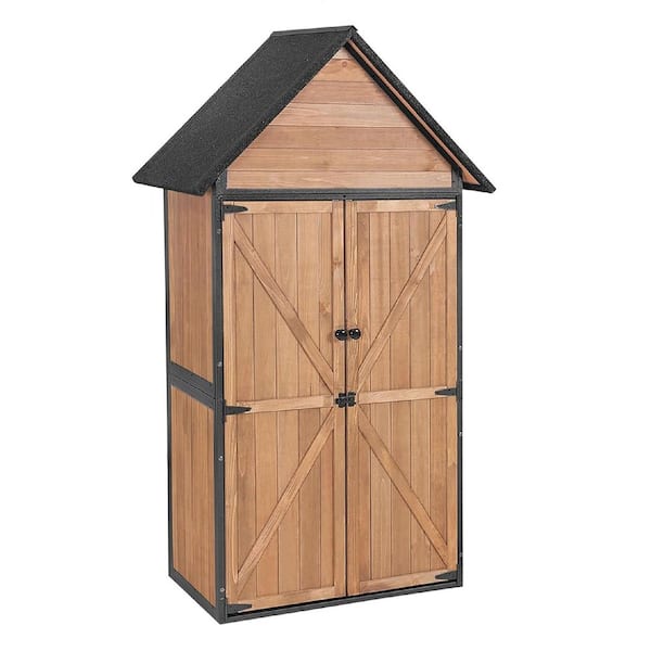 2.53 ft.W x 1.38 ft.D Wood Shed Storagewith Metal Frame and Adjustable Shelf in Brown Coverage Area 3.47 sq. ft. Cabinet