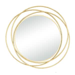 41 in. x 41 in. Round Framed Gold Wall Mirror with Overlapping Circles and Foiled Finish