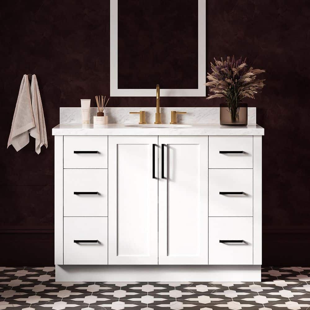 Loren 48 in. Single Sink Freestanding in White Bath Vanity with Italian Carrara Marble Top price history on PriceWatchPro