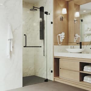 Pirouette 36 to 42 in. W x 71 in. H Pivot Frameless Shower Door in Matte Black with 3/8 in. (10mm) Clear Glass
