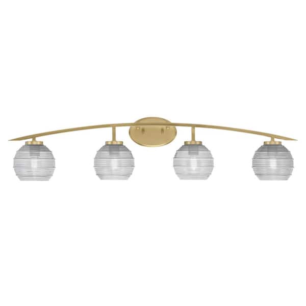 Unbranded Siena 40 in. 4-Light Vanity Light New Age Brass with Clear Ribbed Glass Shades