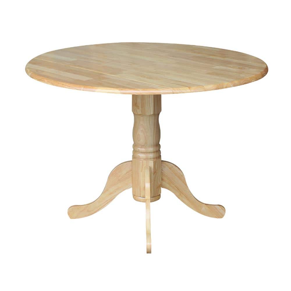 Natural Wood Round Dual Drop Leaf Dining Table