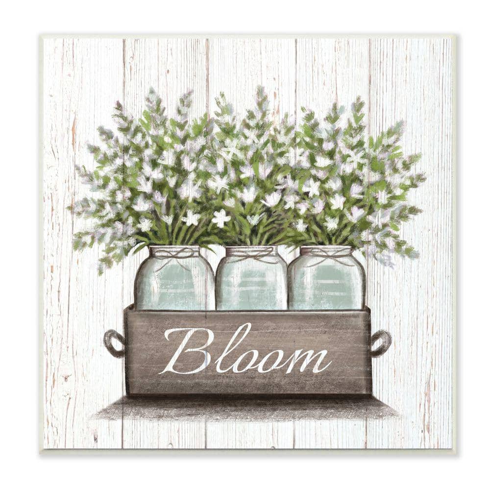 Stupell Industries White Wildflowers in Jars Bloom Sentiments by  Elizabeth Tyndall Unframed Nature Wood Wall Art Print 12 in. x 12 in.  ae-120_wd_12x12 - The Home Depot