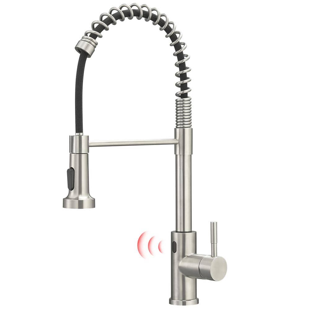 Touchless Sensor Single Handle Pull-Down Sprayer Kitchen Faucet in Brushed 