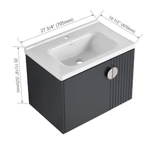 28 in. W x 18.50 in. D x 20.69 in. H Single Sink Wall Mounted Bath Vanity in Black with White Ceramic Top