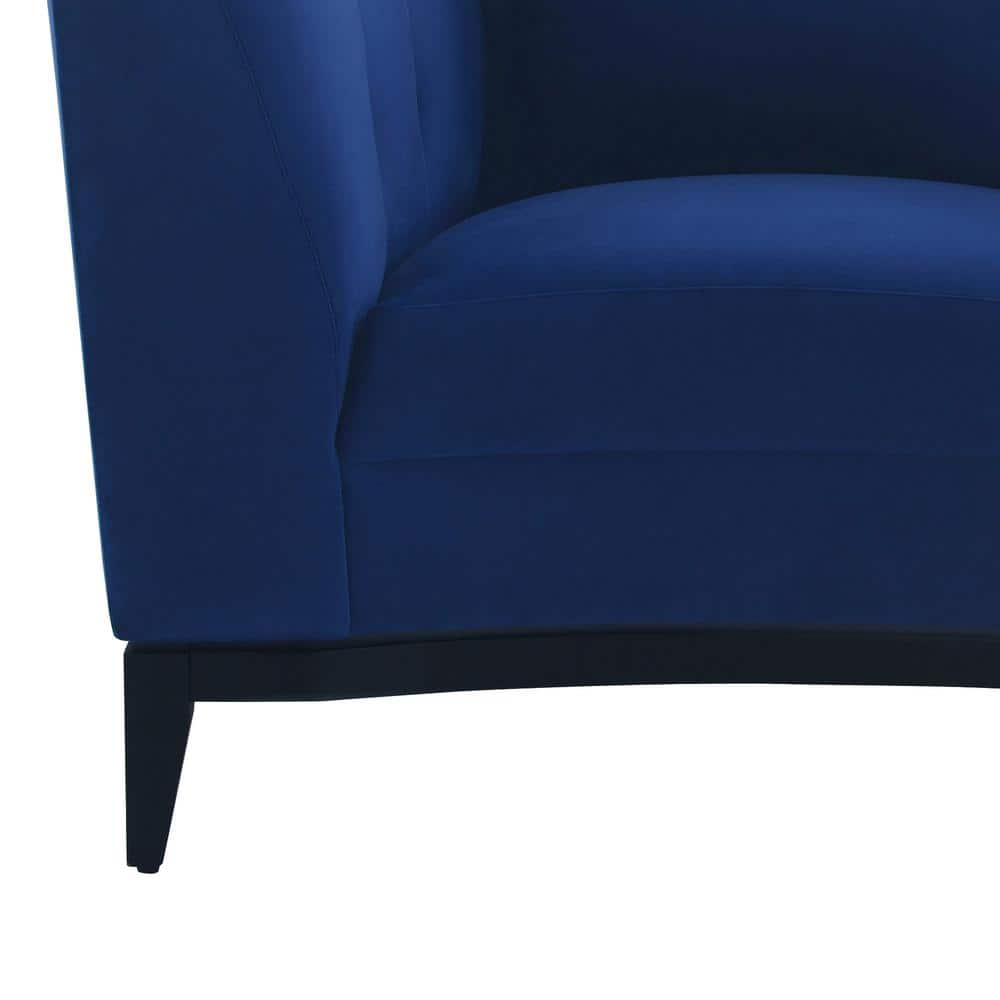 Contemporary Blue Velvet Barrel Accent Chair with Black Base