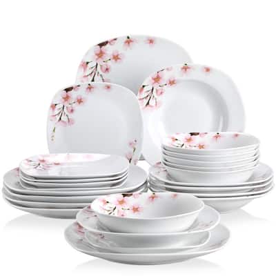 Annie 24-Piece Casual Printed White Porcelain Dinnerware Set (Service for 6)