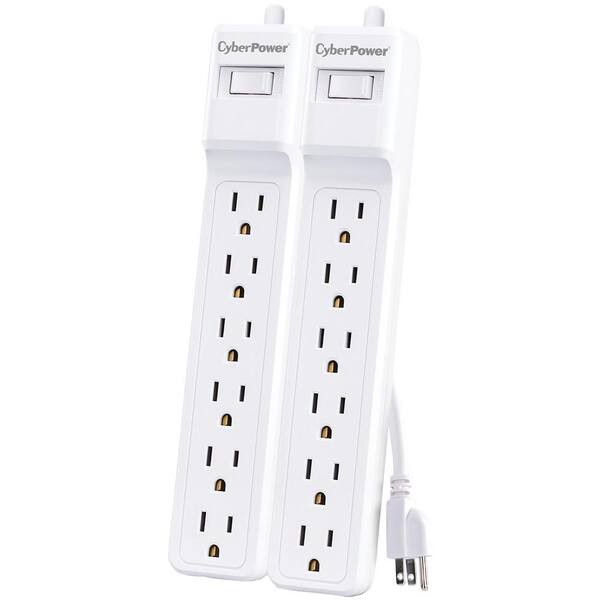 Cyberpower 2 Ft Cord 6 Outlet Surge Protector 500j In White 2 Pack Mp1073ss The Home Depot