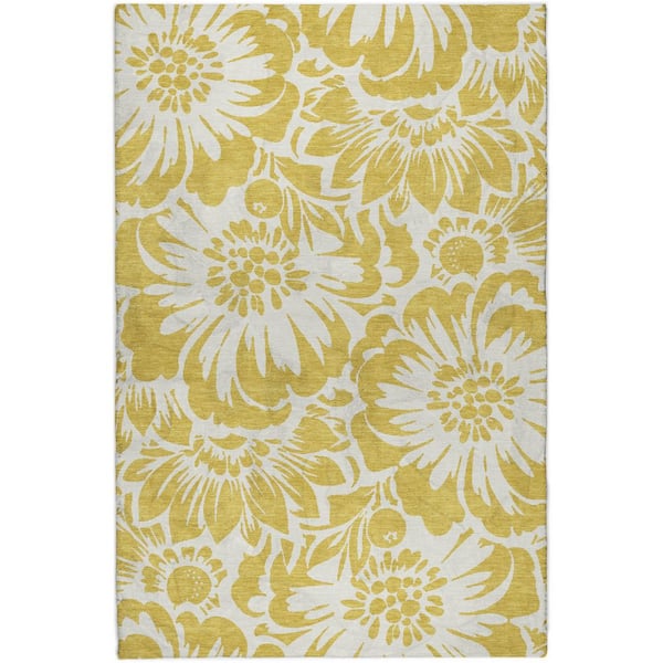 Dream Shag Premium Machine Washable Abstract ADS551 Gold 5 ft. x 7 ft. 6 in. Area Rug