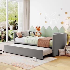Gray Twin to King Upholstered Velvet Daybed with Extendable Trundle