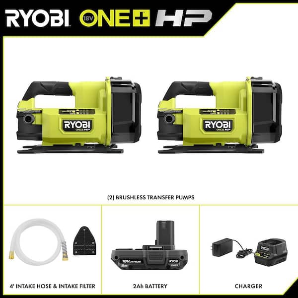 (2) ONE+ HP 18V 1/4 hp Cordless Battery Powered Transfer Pumps with (1) 2.0 Ah Battery and Charger