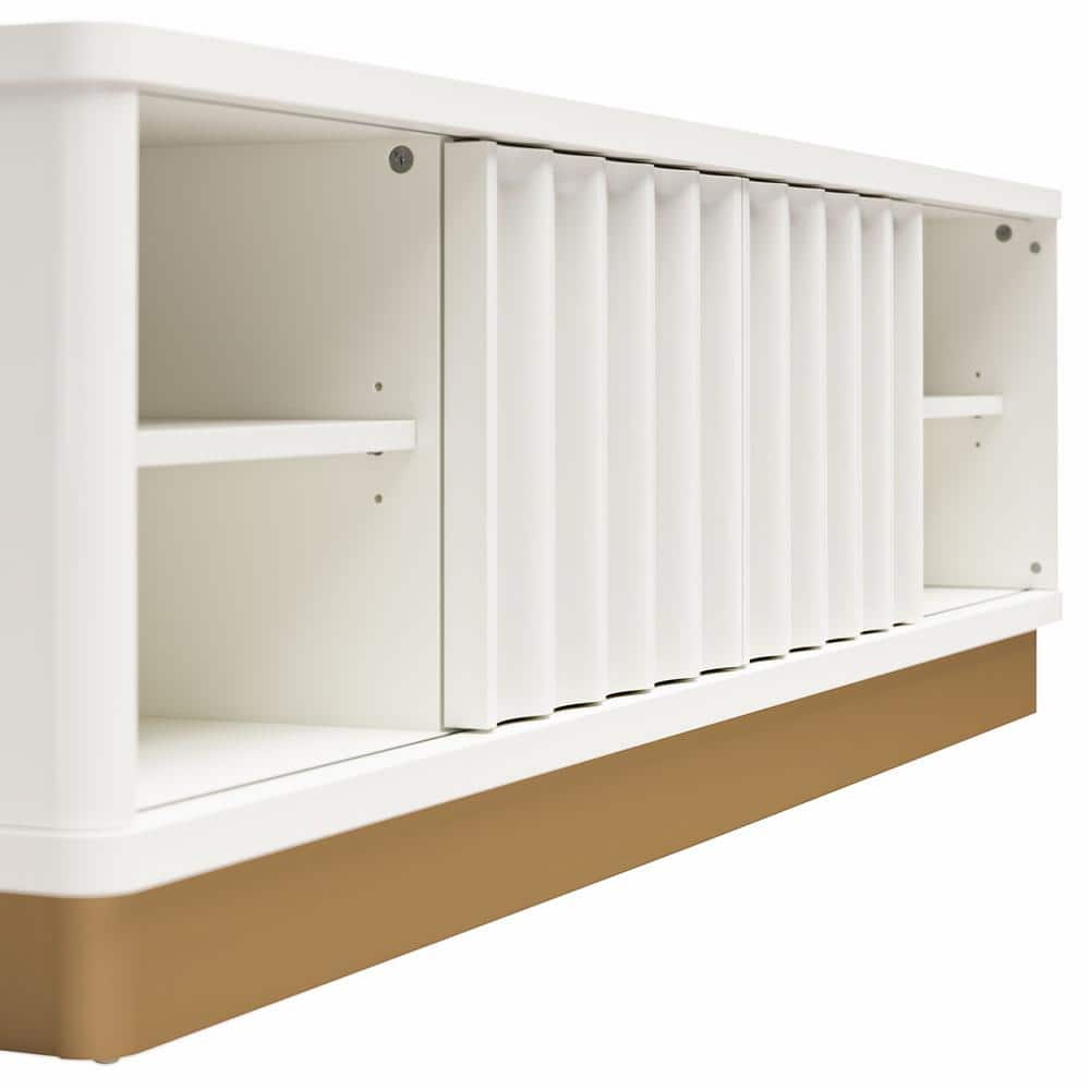Glossy White and Golden Bronze Modern TV Stand with Cabinet