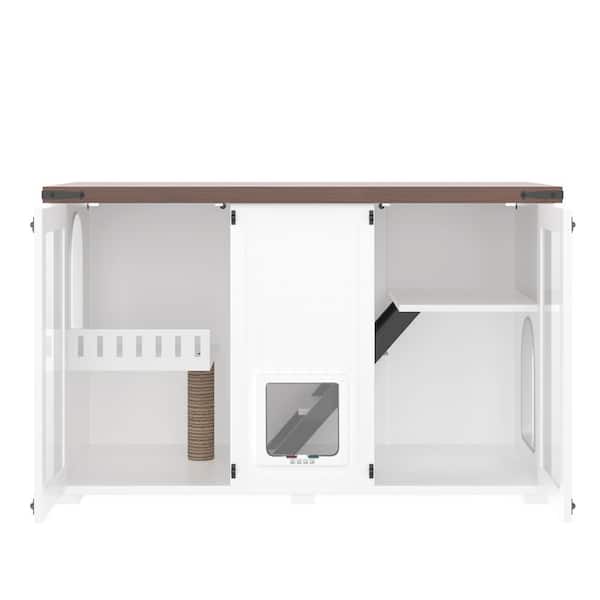 maocao hoom 47.25 in. Cat Litter Box Enclosure with LED Light, Stairs and Cat Scratching Post, Cat Cabinet Side Table w/ Smart Doors