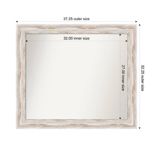 Amanti Art Alexandria Whitewash 37.25 in. x 32.25 in. Custom Non-Beveled Wood Framed Bathroom Vanity Wall Mirror