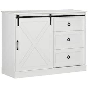 White Particle Board 47.25 in. W Kitchen Sideboard Storage Buffet Cabinet with Sliding Doors