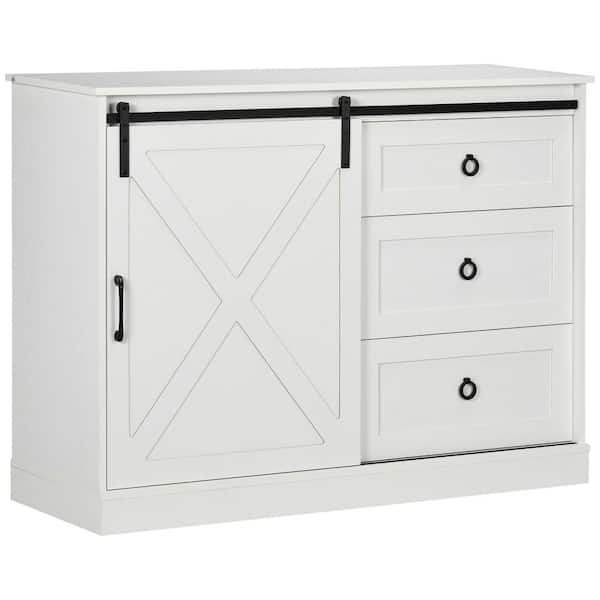 HOMCOM White Particle Board 47.25 in. W Kitchen Sideboard Storage Buffet Cabinet with Sliding Doors
