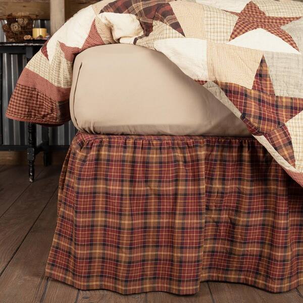 BURGUNDY TAN CHECK Twin Queen King BEDSKIRT COUNTRY RED RUFFLE BED SKIRT 