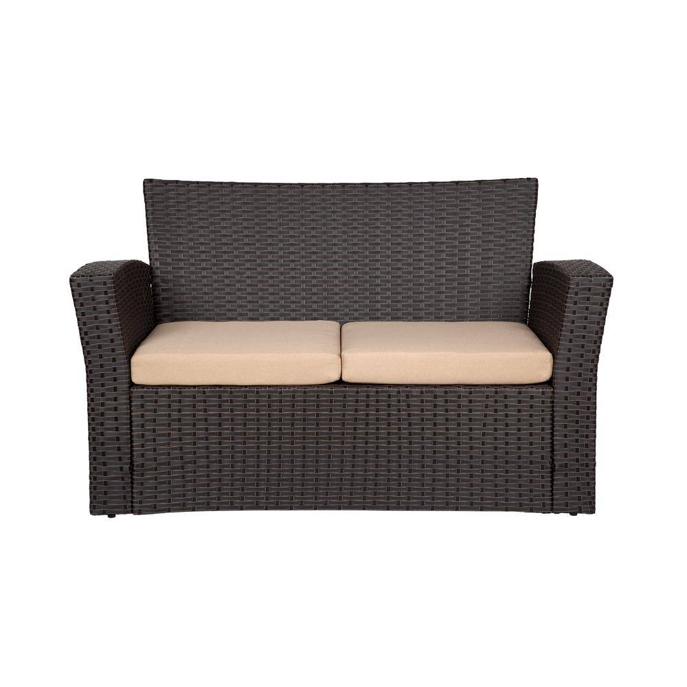 Hudson 4-Piece Dark Brown Wicker Outdoor Patio Set with Beige Cushions